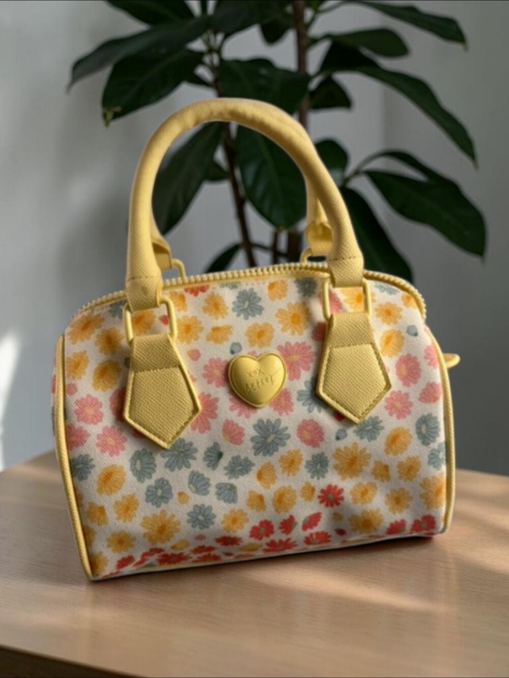 Betsey Johnson Yellow Floral Heart Accent Crossbody Bag